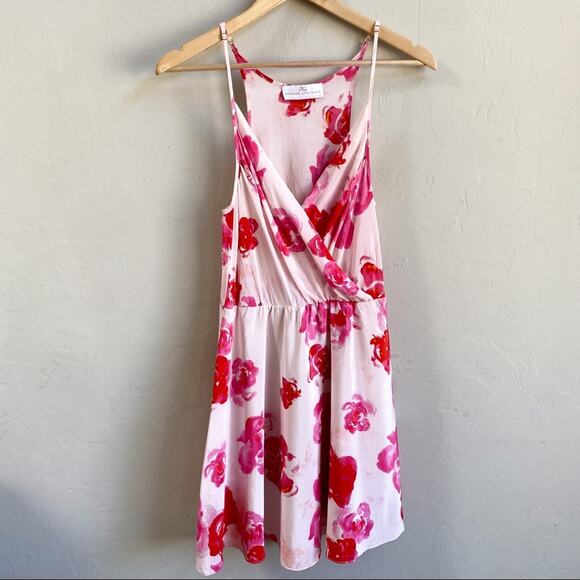 Amanda Uprichard Pink Rose Watercolor Silk Sleeveless Dress